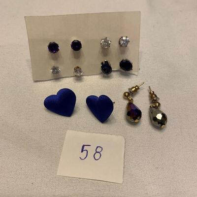 #58 Earrings 6 Pair Hearts/Studs