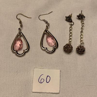 #60 Earrings: 2 Pair Pink/Silver