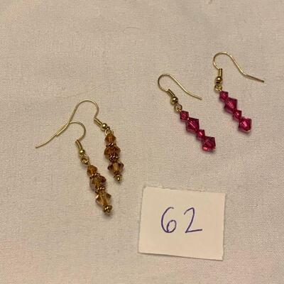 #62 Earrings 2 Pair Gold/Pink