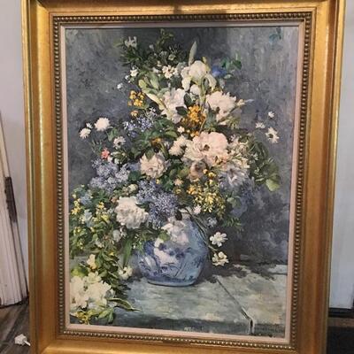 Large Renoir Print on Canvas and Gallery Frame with Light 25.5â€ x 33â€. LOT A38