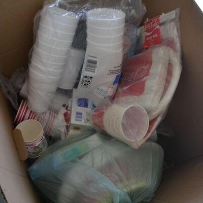 LOT 183 BOX OF DISPOSABLE PLATES, CUPS AND NAPKINS