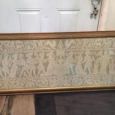 Rare Antique Handmade Lace Tapestry 60â€ x 20â€ with Frame. LOT A36