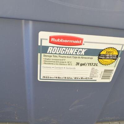 LOT 182  TWO RUBBERMAID TUBS AND 2 PLASTIC BINS