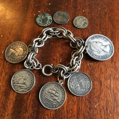 Vintage Silver Coin Bracelet and Coins 50g. LOT A33