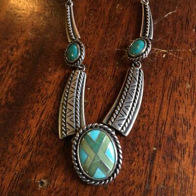 Vintage Navajo Sterling Designer Necklace 18â€. LOT A27