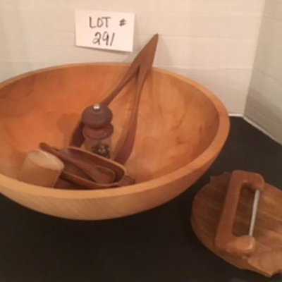 B - 291  Very Large Wooden Salad Bowl  & More