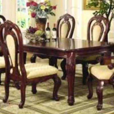 Birch Veneer / Rich Cherry Finish Elegant Dining Room Table & Six Chairs 