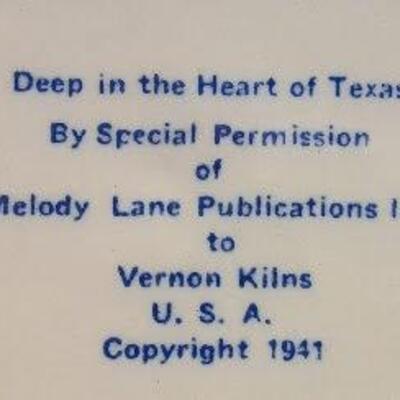 Vernon Kilns Deep in the Heart of Texas Plate