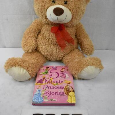 2 pc Kids: Princess Story Book & Brown Teddy Bear