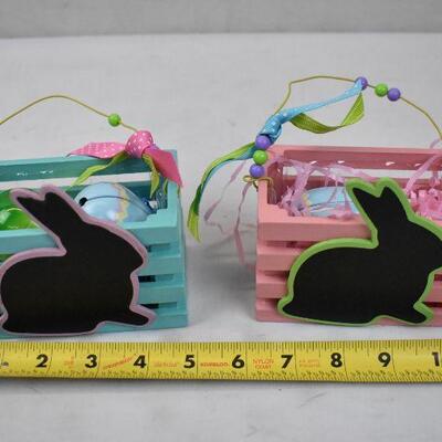 4 pc Spring/Easter Decor: 2 Plastic Bowls, 2 Easter Bunny Crates