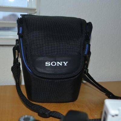LOT 399   SONY CAMERA, CHARGERS AND MEMORY CARDS