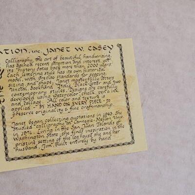 Lot 162: Vintage Janet Casey Calligraphy Framed Fine Art
