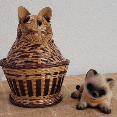 Lot 163: Vintage Cat Themed Collectibles (Bobble Head and Basket)