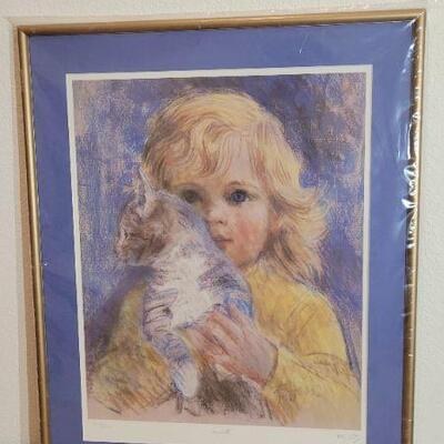 Lot 172: Vintage Framed Fine Art Numbered and Signed "My Kitty" Print