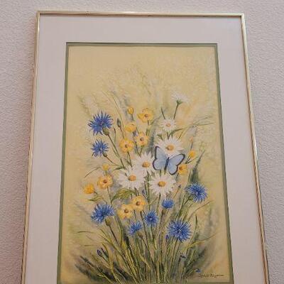 Lot 188: Vintage Framed Fine Art Signed Flowers Print 