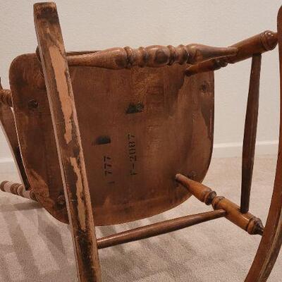 Lot 201: Vintage 42" Tall Ergonomic Wood Rocking Chair 