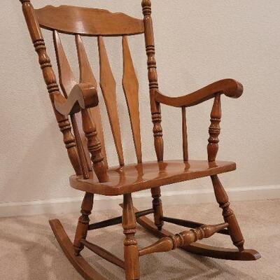 Lot 201: Vintage 42" Tall Ergonomic Wood Rocking Chair 