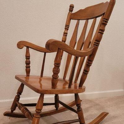 Lot 201: Vintage 42" Tall Ergonomic Wood Rocking Chair 