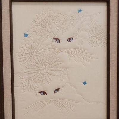 Lot 215: Vintage Framed CrossStich Cat Art