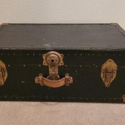 Lot 219: Vintage Storage Trunk w/ Original Thick Leather Handles