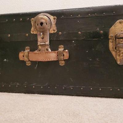 Lot 219: Vintage Storage Trunk w/ Original Thick Leather Handles