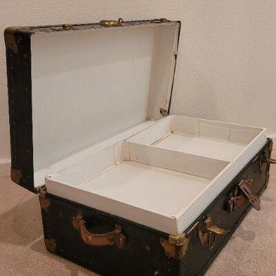 Lot 219: Vintage Storage Trunk w/ Original Thick Leather Handles