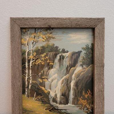 Lot 221: Vintage Framed PAINT BY NUMBERS Origonal Painting Waterfall Scene 