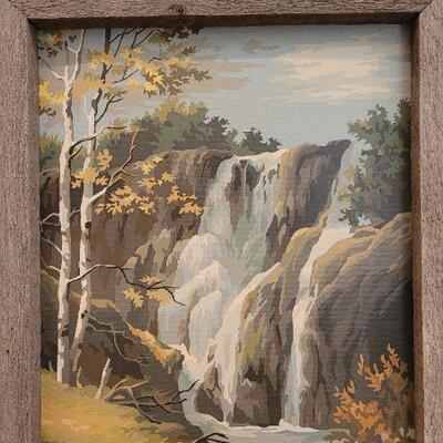 Lot 221: Vintage Framed PAINT BY NUMBERS Origonal Painting Waterfall Scene 