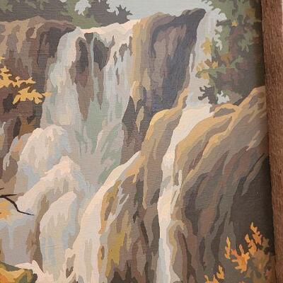 Lot 221: Vintage Framed PAINT BY NUMBERS Origonal Painting Waterfall Scene 