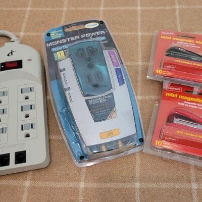 Lot 239: Assorted Office/Home Supplies - Surge Protectors and Staplers