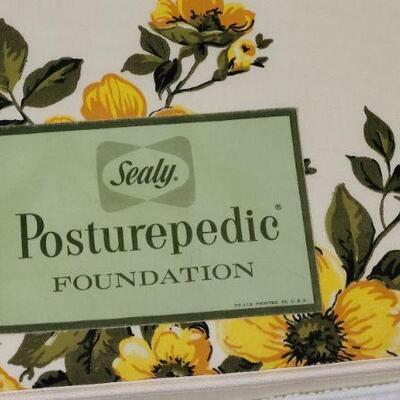 Lot 247: Vintage LANE Walnut Queen Size Mid Century Modern Bed Headboard w/ SEALY POSTURPEDIC Floral Mattress