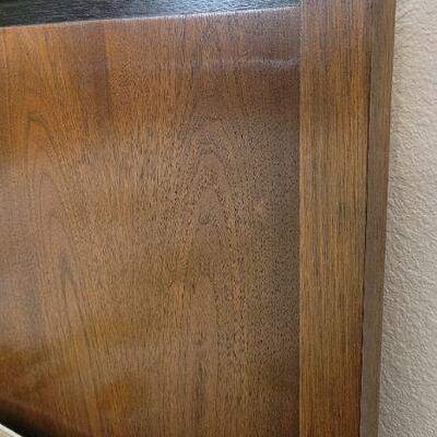 Lot 247: Vintage LANE Walnut Queen Size Mid Century Modern Bed Headboard w/ SEALY POSTURPEDIC Floral Mattress