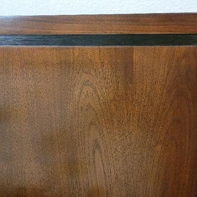 Lot 247: Vintage LANE Walnut Queen Size Mid Century Modern Bed Headboard w/ SEALY POSTURPEDIC Floral Mattress