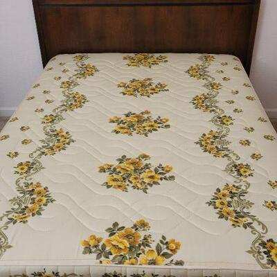 Lot 247: Vintage LANE Walnut Queen Size Mid Century Modern Bed Headboard w/ SEALY POSTURPEDIC Floral Mattress