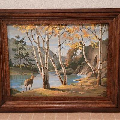 Lot 248: Vintage Framed PAINT BY NUMBERS Original Art Nature Scene