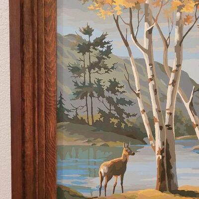 Lot 248: Vintage Framed PAINT BY NUMBERS Original Art Nature Scene