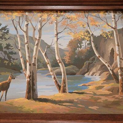 Lot 248: Vintage Framed PAINT BY NUMBERS Original Art Nature Scene