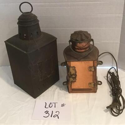 B - 312  Antique Red Glass Lantern / Copper Lantern