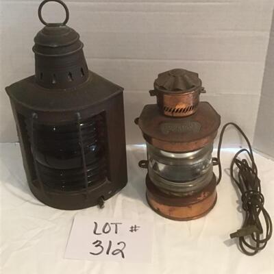 B - 312  Antique Red Glass Lantern / Copper Lantern