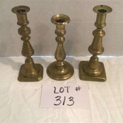 B -313. 3 Brass Candle Sticks 