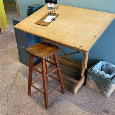 Antique drafting table & stool 