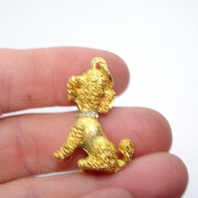 Gold Tone Rhinestone Poodle Charm 