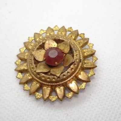 Victorian Gold Tone Heart & Flower Pin 