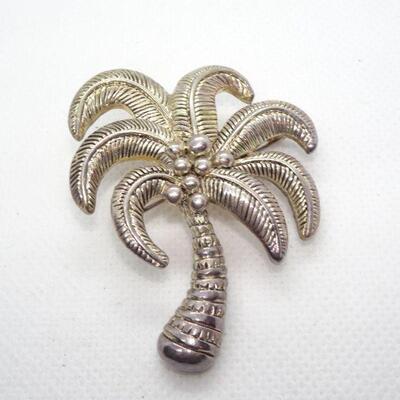 Silver Tone Palm Tree Brooch Pendant