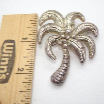 Silver Tone Palm Tree Brooch Pendant