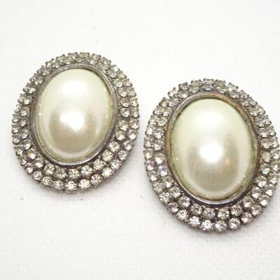 Statement Dynasty Style Pearl & Rhinestone Clip Earrings 