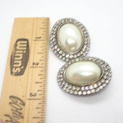 Statement Dynasty Style Pearl & Rhinestone Clip Earrings 