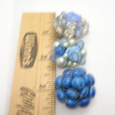 Vintage MCM Cluster Blue Clip Earrings (3) pairs