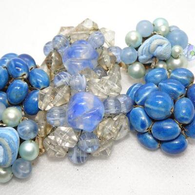 Vintage MCM Cluster Blue Clip Earrings (3) pairs