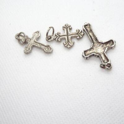 3 Silver Tone Cross Charms